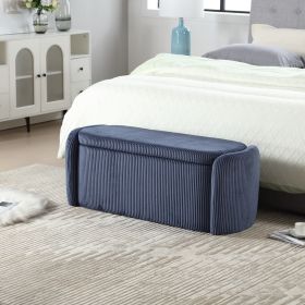 COOLMORE Storage Ottoman,Bedroom End Bench,Upholstered Fabric Storage Ottoman with Safety Hinge(Navy) - as Pic