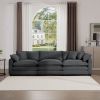 Mid-Century Modern Sectional Sofa 3-Seater Sectional Sofa with 2 Arm Pillows and 3 Pillows, Living Room Sectional Grey Corduroy Fabric - as Pic