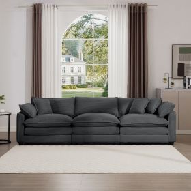 Mid-Century Modern Sectional Sofa 3-Seater Sectional Sofa with 2 Arm Pillows and 3 Pillows, Living Room Sectional Grey Corduroy Fabric - as Pic