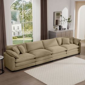 Corduroy Sofa , Modern Upholstered 4 Seater Corduroy Fabric Sofa, Easy to Assemble with 2 Arm Pillows and 4 Throw Pillows