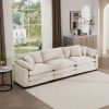 Mid-Century Modern Sofa 3-Seater Sectional Sofa with 2 Arm Pillows and 3 Throw Pillows, Light Beige Corduroy Fabric - as Pic