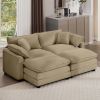 Corduroy Two-Seater Sofa with 2 Footrest, 2-Seater Sofa with Ottoman for Small Living Spaces, Tan Corduroy Sofa - as Pic