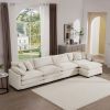 Modern Upholstered L Shape Modular Sectional Sofa, 4 Seater Sofa with with 1 Ottoman, Light Beige Corduroy Fabirc