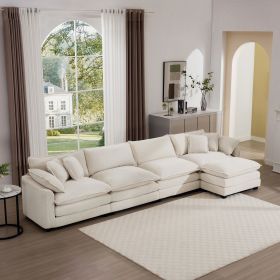 Modern Upholstered L Shape Modular Sectional Sofa, 4 Seater Sofa with with 1 Ottoman, Light Beige Corduroy Fabirc