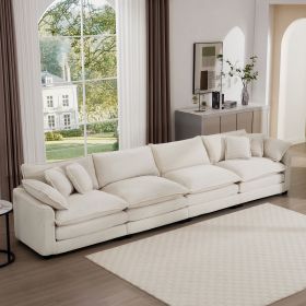 Modern Upholstered 4 Seater Fabric Sofa with Comfortable Back Cushions, Seat Cushions and Pillows, Light Beige Corduroy Sofa , - as Pic