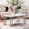 (106 x 50 x 48cm) Simple Double-layer Golden Iron Pipe Marble PVC Coffee Table Rectangular - White & Golden