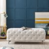 Button-Tufted Ottoman Bench, Upholstered Velvet Footrest Stool Accent Bench for Entryway Living Room Bedroom. - White