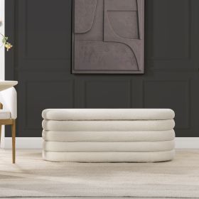 Fuji 49" Upholstered Oval Storage Bench, Ivory White Boucle - as Pic