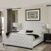 Marcella Upholstered Shelter Headboard Bed Set, King, Bright White Polyester - as Pic