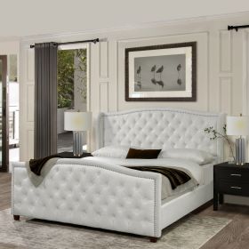 Marcella Upholstered Shelter Headboard Bed Set, King, Bright White Polyester - as Pic