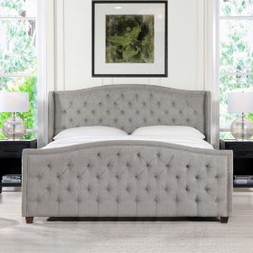 Marcella Upholstered Shelter Headboard Bed Set, King, Silver Grey Polyester - as Pic