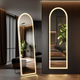 3 Color Lighting Mirror with LED Lights, 60"x16" Lighted Floor Standing Mirror with Stand - as Pic