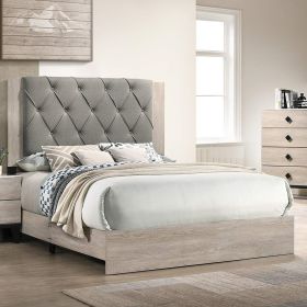 Contemporary 1pc Cream Finish California King Size Bed Bedroom Furniture Gray Tufted Design Headboard Rubberwood 1pc Bedframe - as Pic