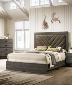 Contemporary 1pc Queen Size Bed Bedroom Furniture Upholstered Headboard Rubberwood 1pc Bedframe Gray Finish - as Pic