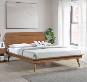 Country Casual Style Queen Platform Bed with Oval Headboard 1pc Wooden Bedroom Furniture - as Pic