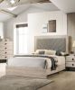 Contemporary 1pc Cream Finish California King Size Bed Bedroom Furniture Gray V-Design Headboard Rubberwood 1pc Bedframe - as Pic