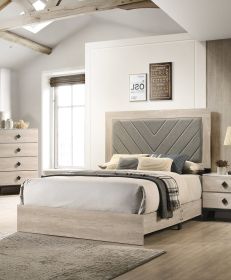 Contemporary 1pc Cream Finish California King Size Bed Bedroom Furniture Gray V-Design Headboard Rubberwood 1pc Bedframe - as Pic