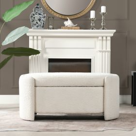 Fuji 43" Upholstered Oval Storage Bench, Ivory White Boucle - as Pic
