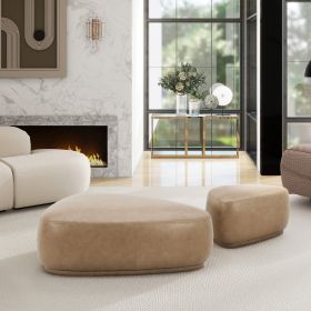 Pebble 44" Rounded Triangle Cocktail Ottoman, Tuscan Tan Brown Top Grain Leather - as Pic