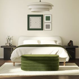 Fuji 49" Upholstered Oval Storage Bench, Olive Green Performance Velvet - as Pic