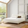 Roman Curved Headboard Upholstered Platform Bed, King, Ivory White Boucle - as Pic