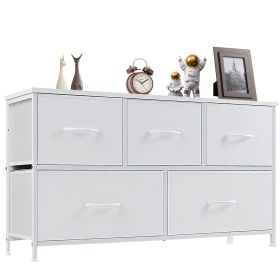 Dresser for Bedroom Storage Drawers Fabric Storage Tower with 5 Drawers, Chest of Drawers with Fabric Bins - White