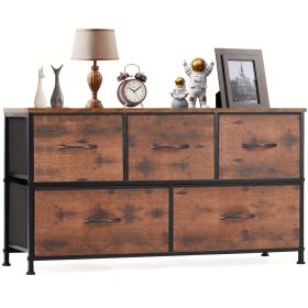 Dresser for Bedroom Storage Drawers Fabric Storage Tower with 5 Drawers, Chest of Drawers with Fabric Bins - Rustic Brown