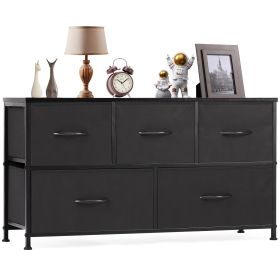 Dresser for Bedroom Storage Drawers Fabric Storage Tower with 5 Drawers, Chest of Drawers with Fabric Bins - Black