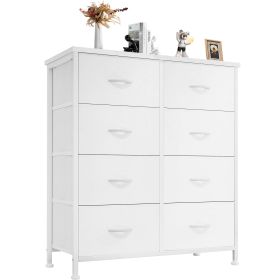 Dresser for Bedroom with 8 Drawers Tall Dresser & Chest of Drawers Fabric Dresser with Wood Top and Sturdy Steel Frame  - White