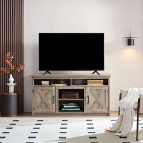 Farmhouse Barn door TV Media Stand Modern Entertainment Console for TV Up to 65" with Open and Closed Storage Space - Gray Wash - MDF