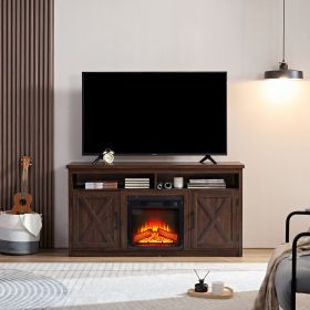 Farmhouse TV Media Stand, Large Barn Inspired Home Entertainment Console, with 18" Fireplace Insert, for TV Up to 65'',Espresso