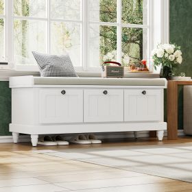 Classic Storage Bench with Cushioned Seat and Three Drawers for Entryway and Living Room - White - MDF