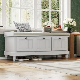 Classic Storage Bench with Cushioned Seat and Three Drawers for Entryway and Living Room - Light Gray - MDF