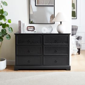 Modern Farmhouse 6-Drawer Chest of Drawers for Bedroom, Wooden Bedroom Drawer Dresser with 6 Storage Drawers,6 Drawer Dresser Chests- Black