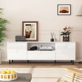 High Gloss Panel Modern TV Console, TV Stand, Entertainment Center with Storage Shelves 63x15.74x19.68 inch - White