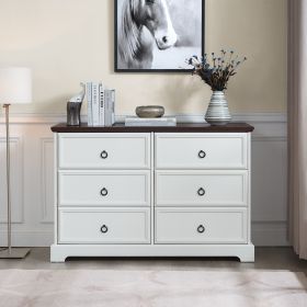 Modern Farmhouse 6-Drawer Chest of Drawers for Bedroom, Wooden Bedroom Drawer Dresser with 6 Storage Drawers,6 Drawer Dresser Chests- White