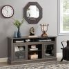 Retro TV Stand for 65'' TV, TV Console Cabinet with Storage, Dark Walnut 60"W*15.75"D*29"H - Black + Dark Walnut - No