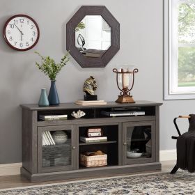 Retro TV Stand for 65'' TV, TV Console Cabinet with Storage, Dark Walnut 60"W*15.75"D*29"H - Black + Dark Walnut - No