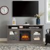 Retro TV Stand for 65'' TV, TV Console Cabinet with Storage, Dark Walnut 60"W*15.75"D*29"H - Black + Dark Walnut