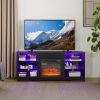 TV Stand Electric Fireplace TV Stand with Glass Shelves, TV up to 32-62" White 58''W*15.5''D*24.4 - Black