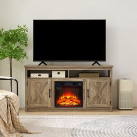 Farmhouse TV Media Stand, Large Barn Inspired Home Entertainment Console, with 18" Fireplace Insert, for TV Up to 65'' - Gray Wash