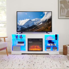 TV Stand Electric Fireplace TV Stand with Glass Shelves, TV up to 32-62" White 58''W*15.5''D*24.4 - White - MDF