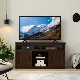 Farmhouse Barn door TV Media Stand Modern Entertainment Console for TV Up to 65" with Open and Closed Storage Space - Espresso - MDF