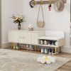 Modern Shoe Storage Bench with Hidden Storage and Upholstered Cushions for Bedside,Living Room and Entryway - Antique White - MDF+Metal