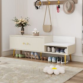 Modern Shoe Storage Bench with Hidden Storage and Upholstered Cushions for Bedside,Living Room and Entryway - Antique White - MDF+Metal