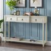 Console Table Sofa Table with Drawers for Entryway with Projecting Drawers and Long Shelf - Antique White - Solid Wood+MDF