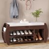 Retro Multifunctional Storage Bench with Cushion and Curved Side Panel for Entrance and Living Room - Espresso - MDF