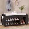Retro Multifunctional Storage Bench with Cushion and Curved Side Panel for Entrance and Living Room - Black - MDF