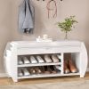 Retro Multifunctional Storage Bench with Cushion and Curved Side Panel for Entrance and Living Room - Antique White - MDF