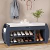 Retro Multifunctional Storage Bench with Cushion and Curved Side Panel for Entrance and Living Room - Antique Navy - MDF